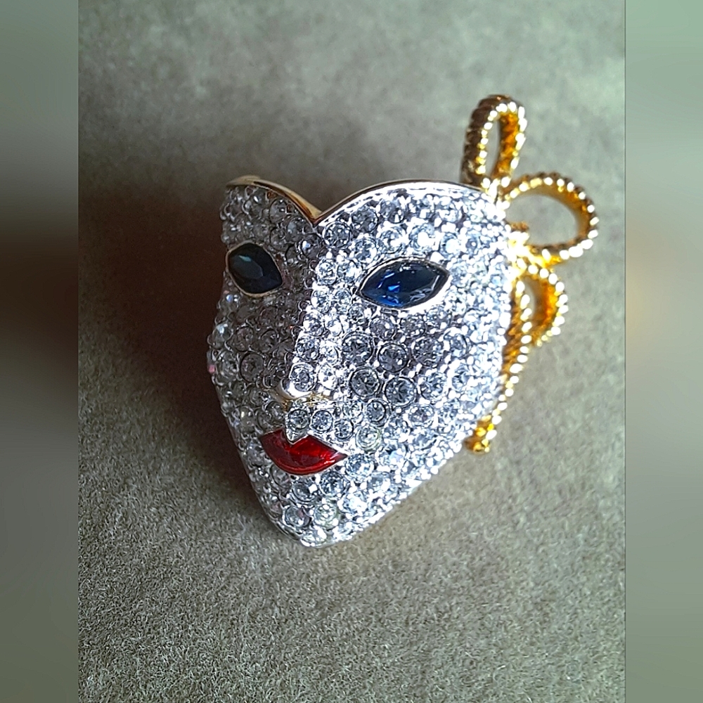 Signed SWAROVSKI Pave La Scala Theatre Mask Brooch